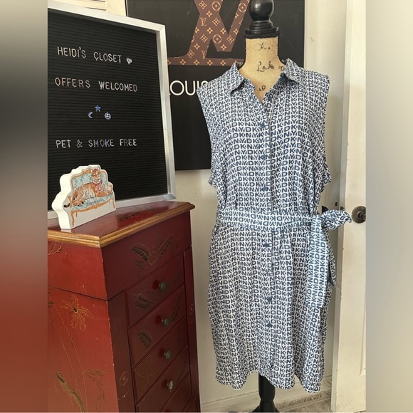 🆕DKNY Denim Print Button Down Dress - Picture 1 of 16